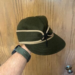 Stormy Kromer Olive Green Wool Cap with Tan Trim